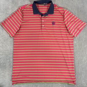 RLX Ralph Lauren Men XL Pink Green Stripe Golf Polo Shirt Victoria National